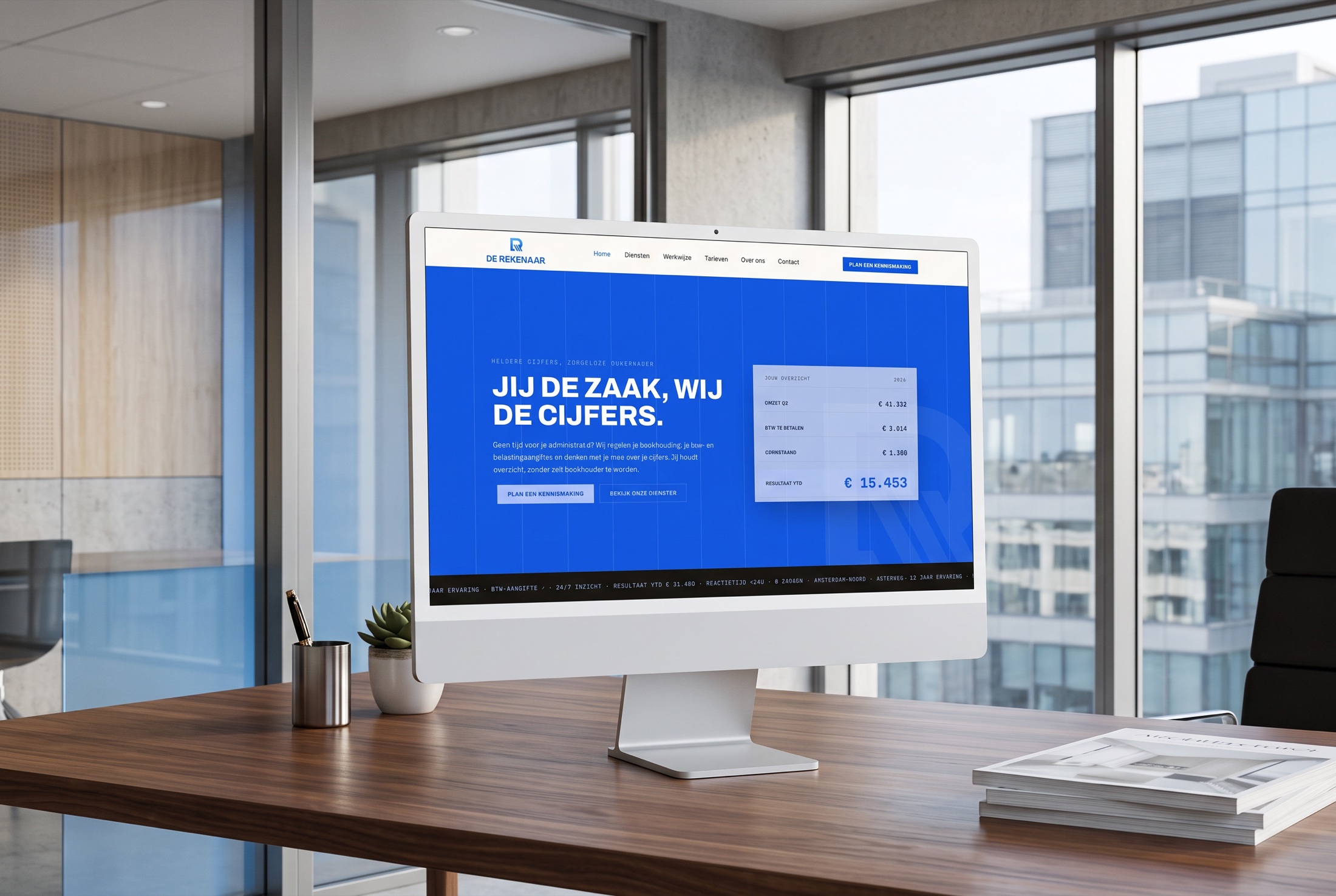 De Rekenaar website op een iMac in een modern kantoor